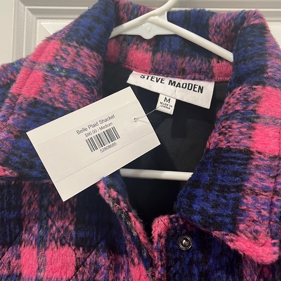 Steve Madden pink and blue flannel coat. - Picture 2 of 4